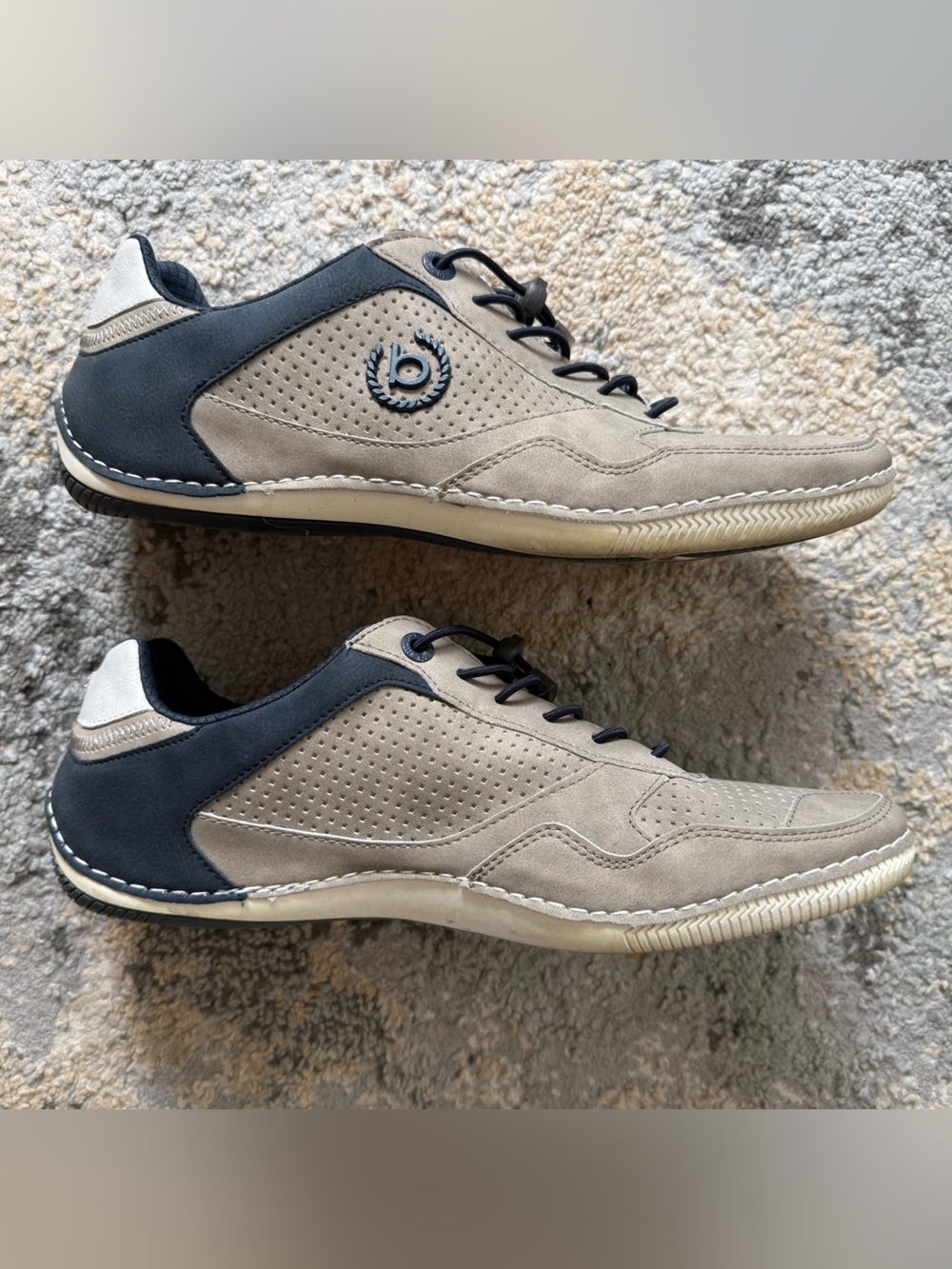 Bugatti Men's Taupe Sneakers with Navy Trim and Red Tongue Accent